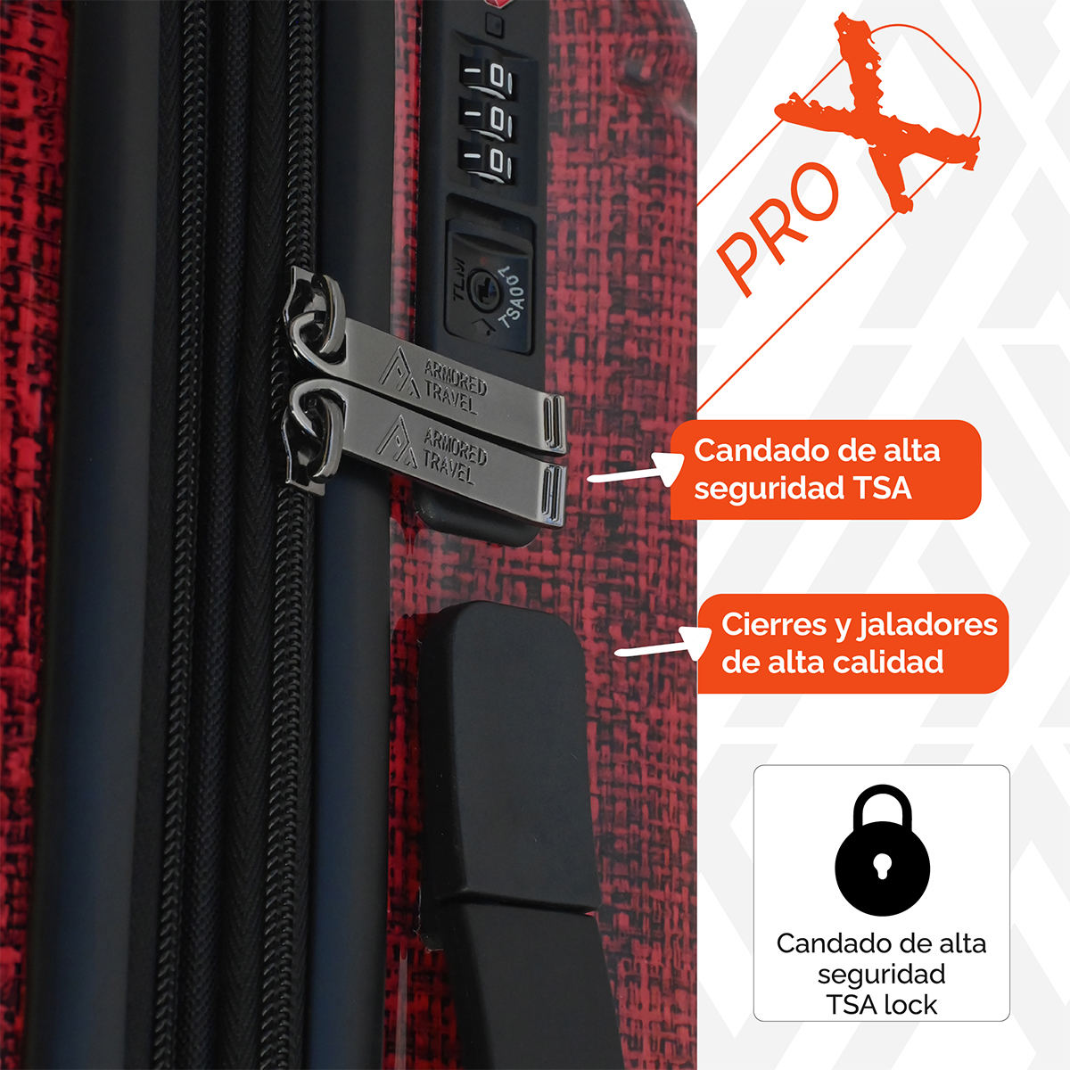Foto 7 pulgar | Maleta De Mano Carry On 20'' Policarbonato Armored Travel Rojo Marte Pro-x