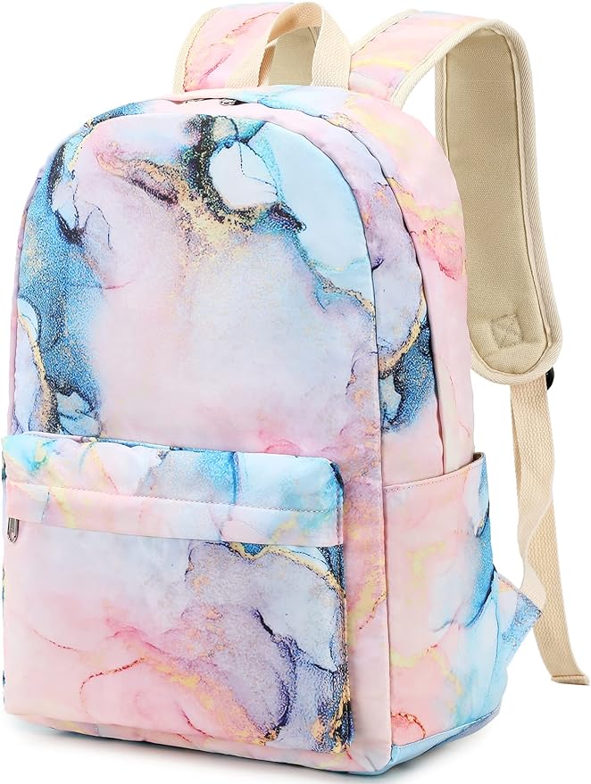 Mochila Escolar con Flores para Computadora Portátil Mármol