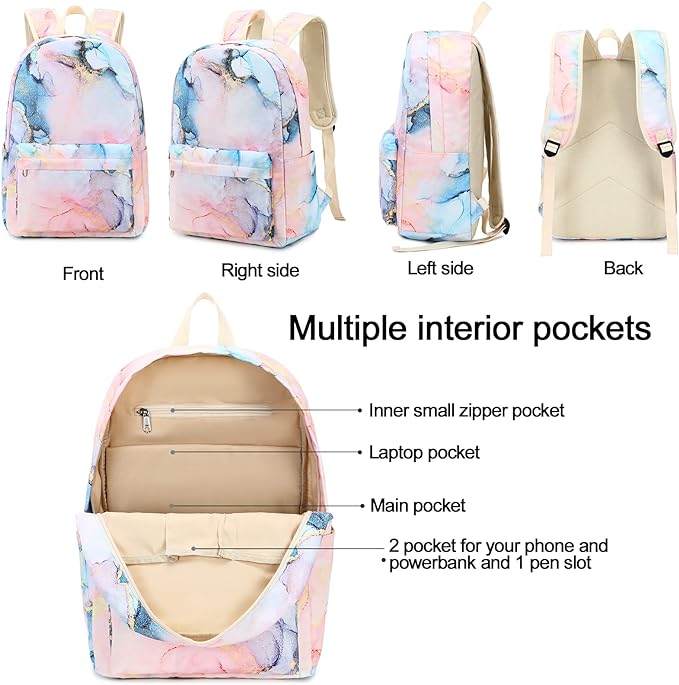 Foto 3 pulgar | Mochila Escolar con Flores para Computadora Portátil Mármol
