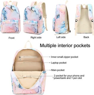 Foto 2 | Mochila Escolar con Flores para Computadora Portátil Mármol