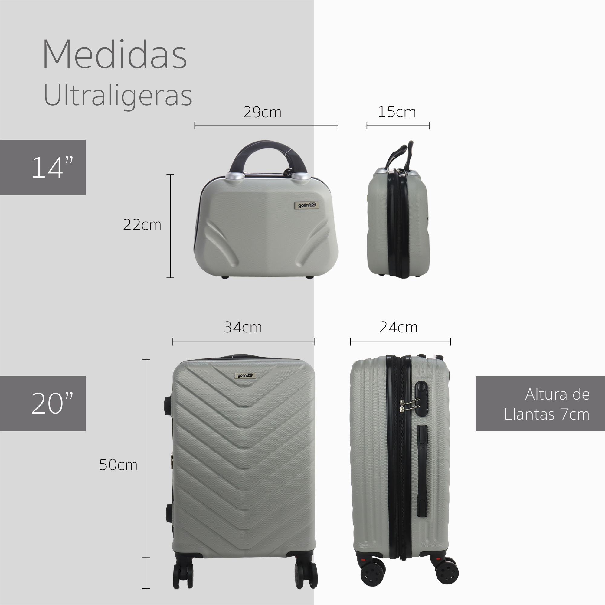 Foto 6 | Maleta Rígida Go Travel 14y 20'' 2 Piezas Plateadas