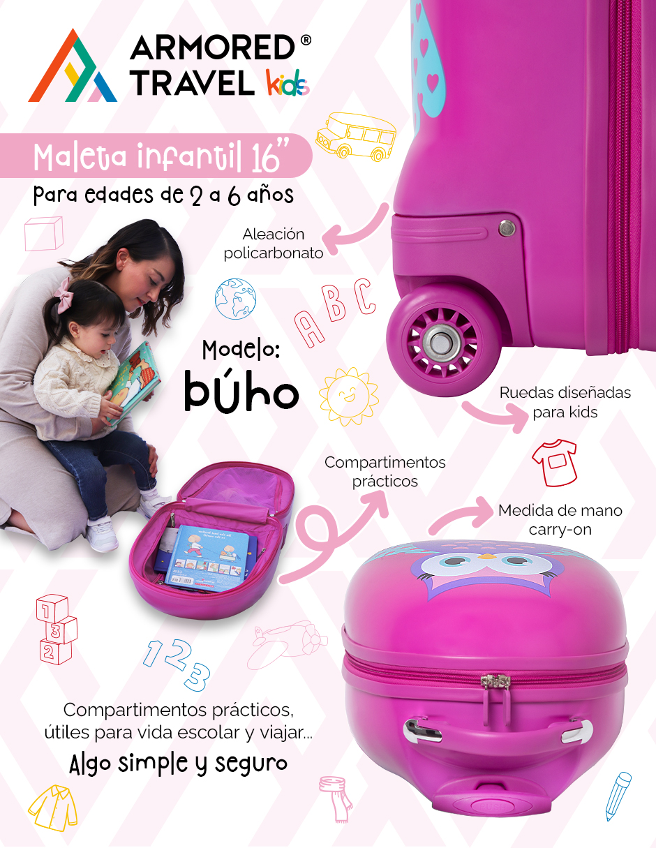 Foto 6 pulgar | Maleta de Viaje Armored Travel Búho Rosa