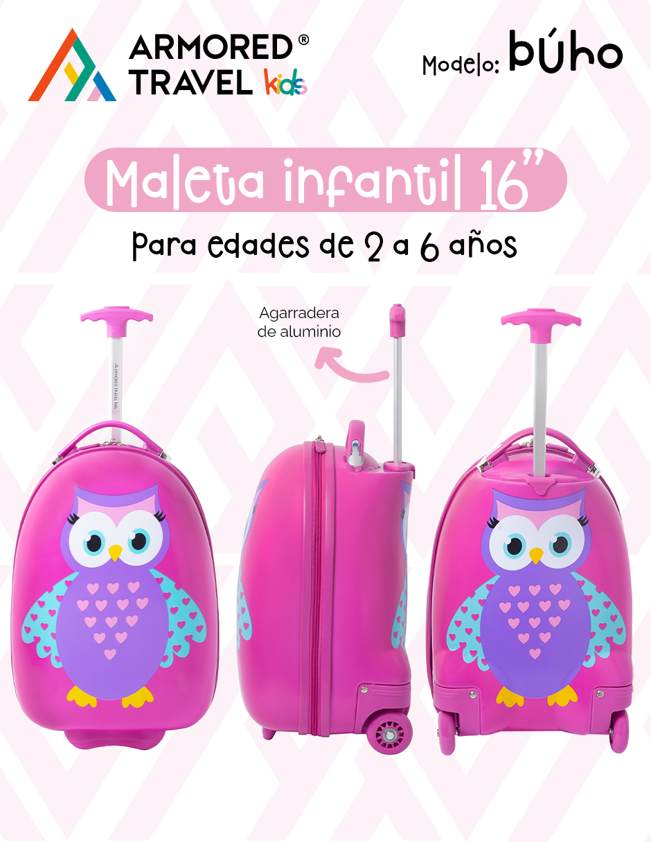 Foto 8 pulgar | Maleta de Viaje Armored Travel Búho Rosa