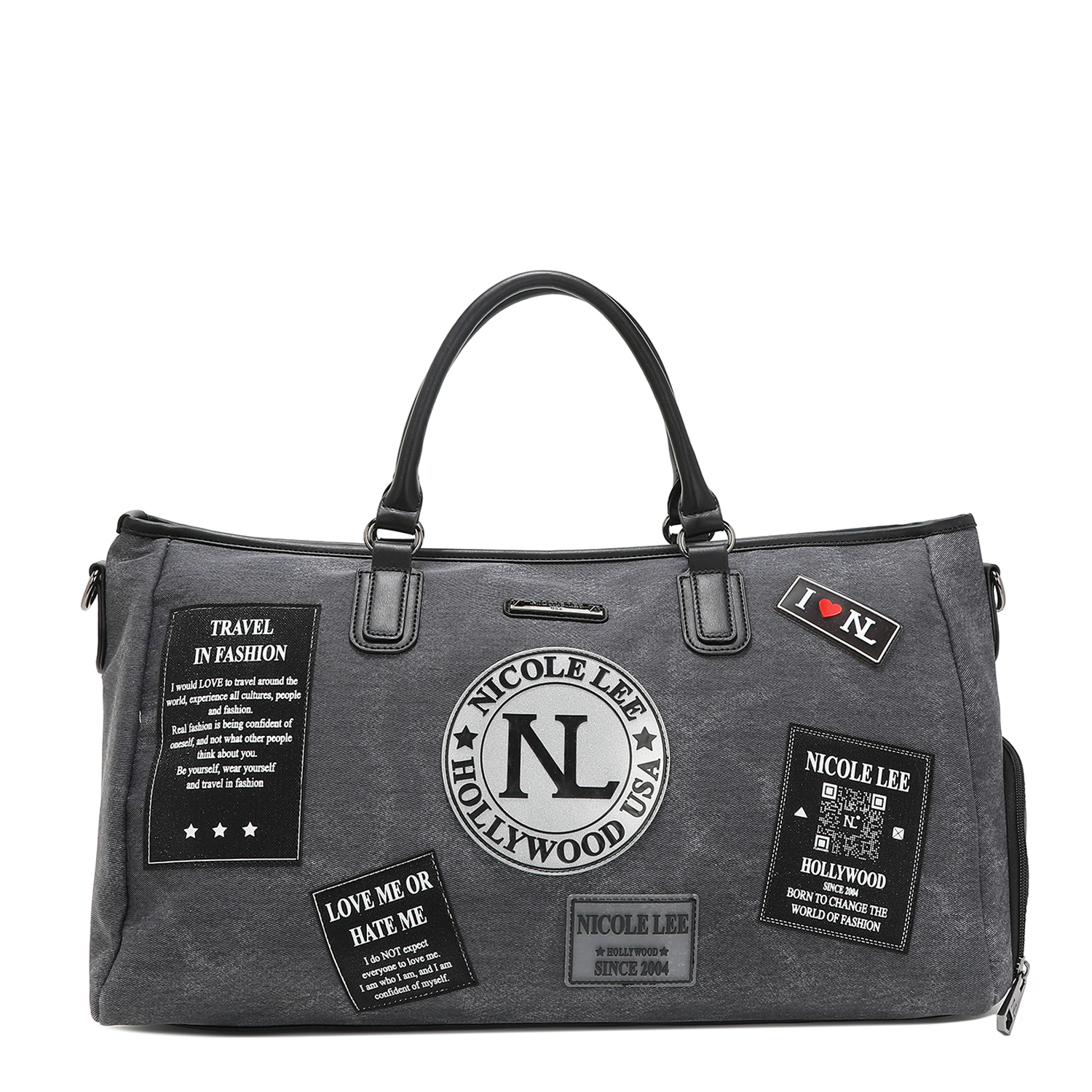 Maleta de Mano Nicole Lee de Mezclilla con Parches Gris