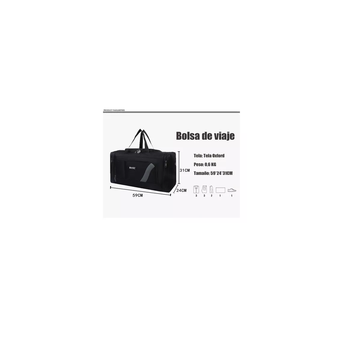Foto 3 pulgar | Maleta Gym Deportiva Bolsa Viaje Mochila Fitness Eo Safe Imports Esi-12507 Negro