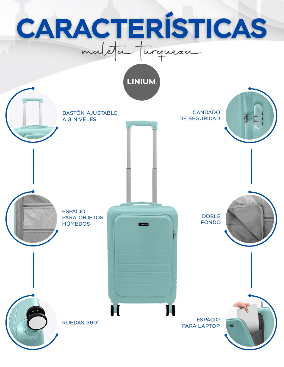 Foto 3 | Maleta Vertical Linium para Cabina con Candado TSA y ruedas giratorias Aqua