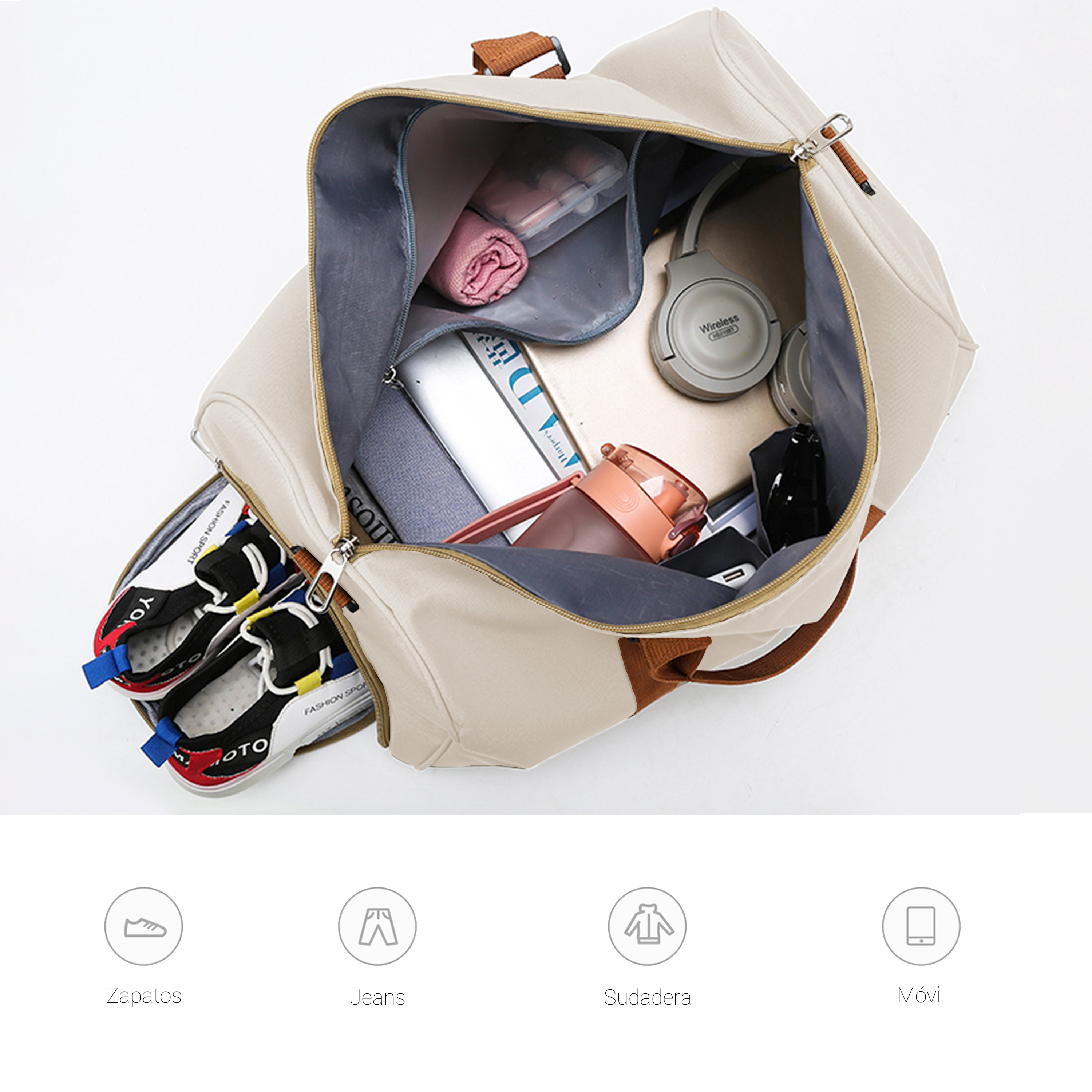 Foto 6 pulgar | Maleta De Viaje Bolsa Shendy Vendy Mochila Fitness Bag Beige