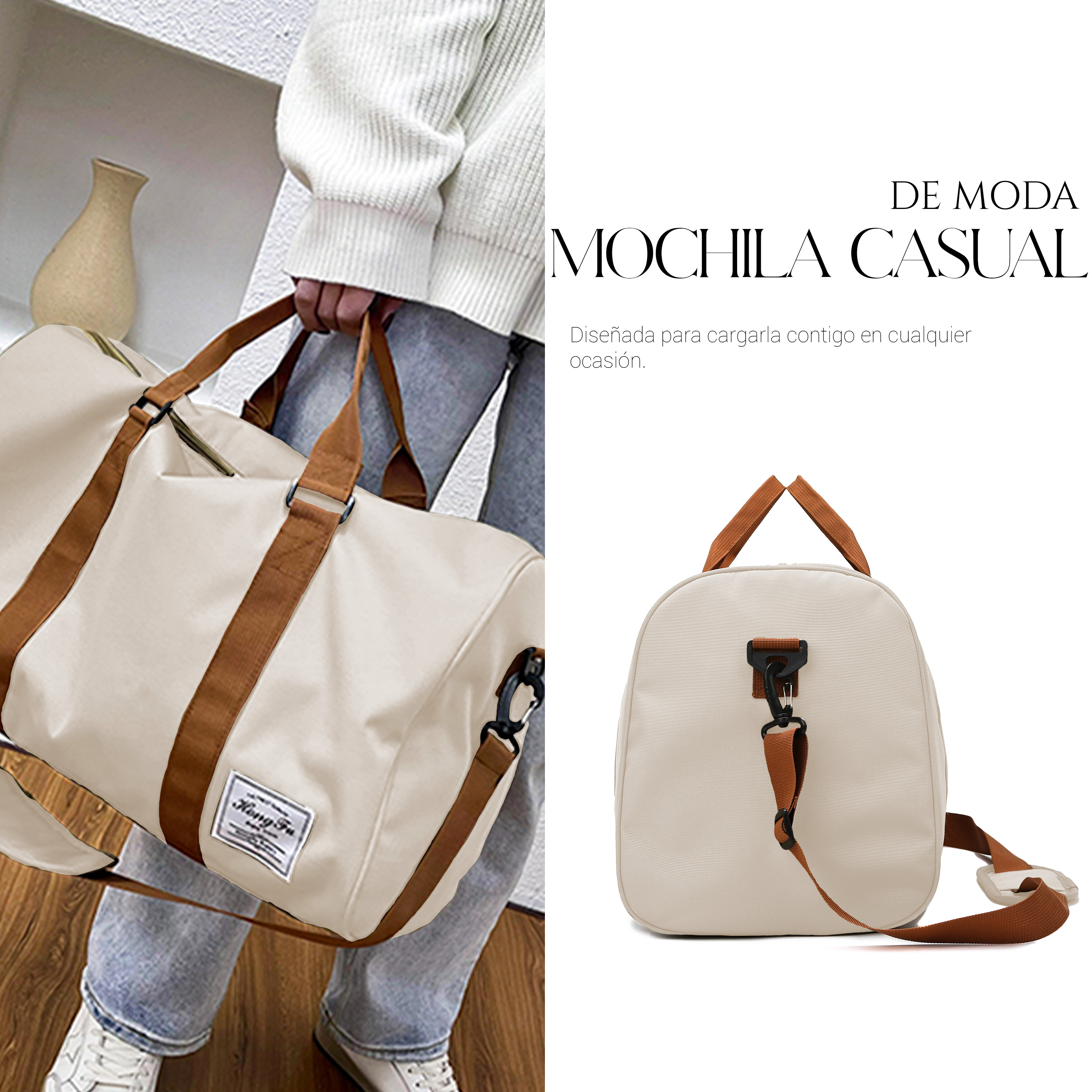 Foto 7 pulgar | Maleta De Viaje Bolsa Shendy Vendy Mochila Fitness Bag Beige