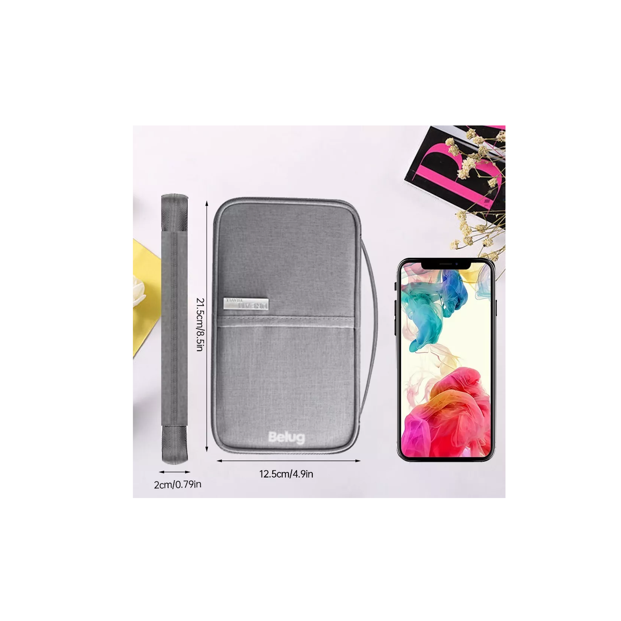 Foto 2 pulgar | Cartera Porta Funda Pasaporte Documentos, Gris Belug