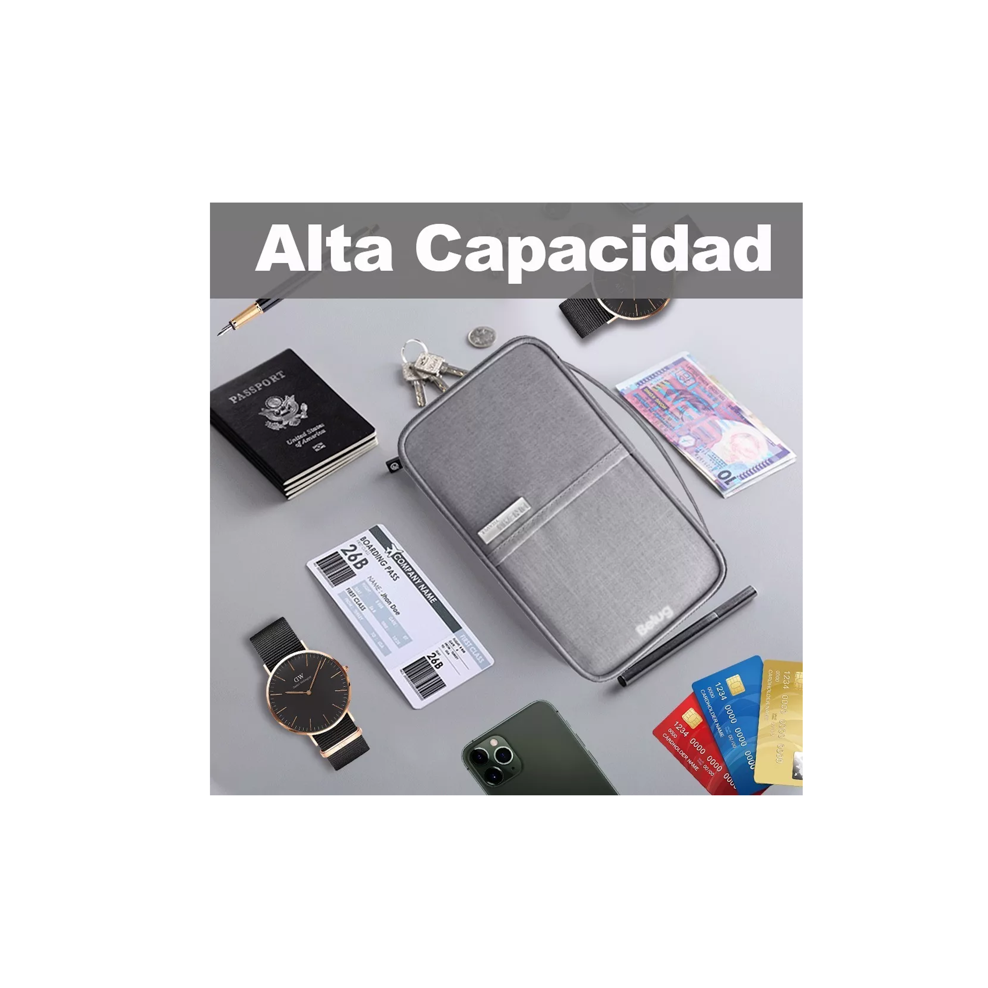 Foto 3 pulgar | Cartera Porta Funda Pasaporte Documentos, Gris Belug