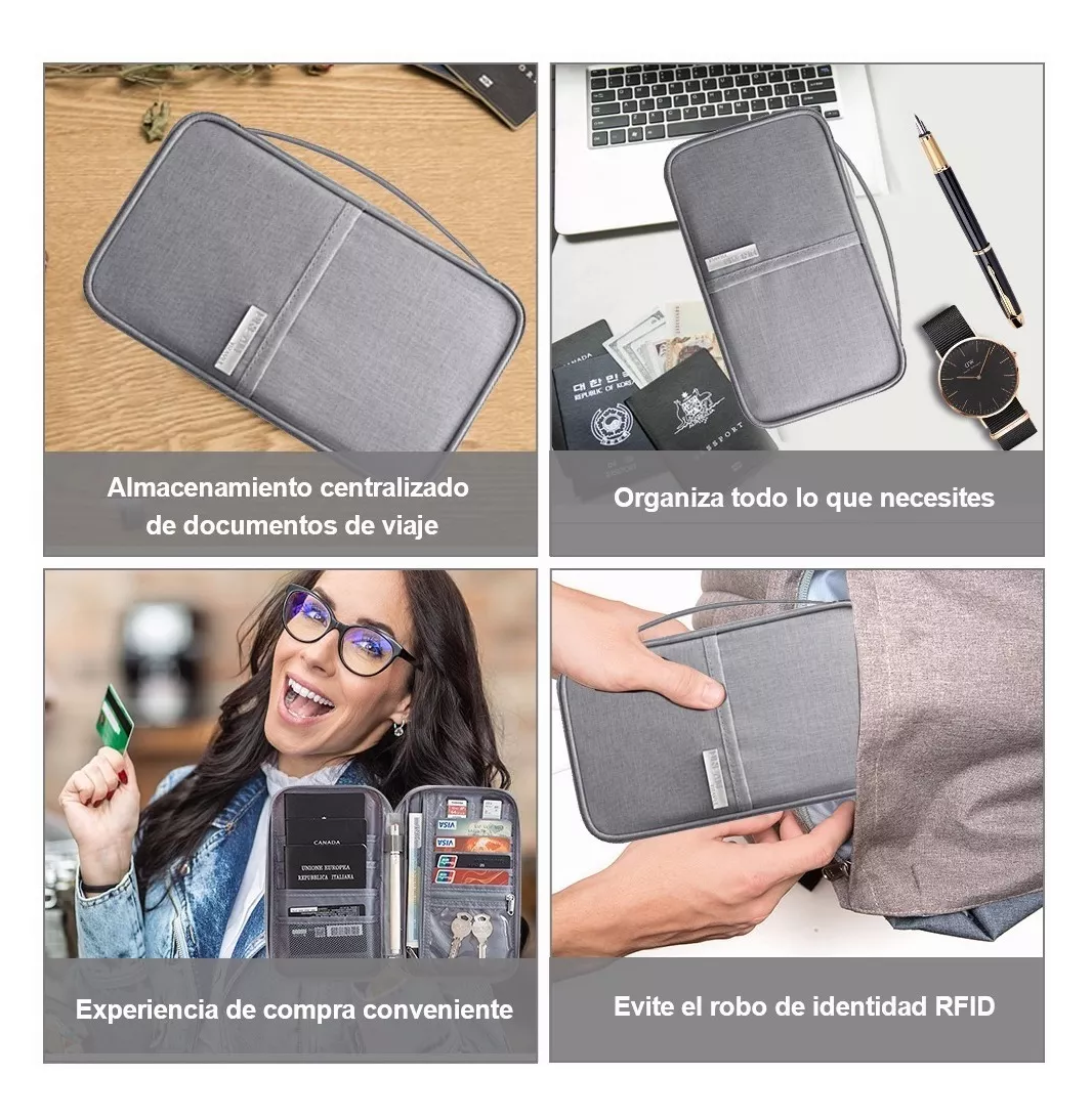 Foto 3 | Cartera Porta Funda - Pasaporte - Documentos color Gris
