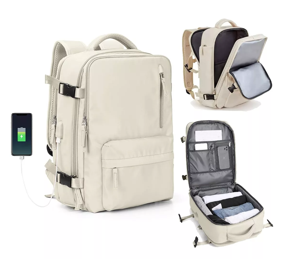 Foto 3 pulgar | Mochila Para Laptop Viaje Con Gran Capacidad Beige
