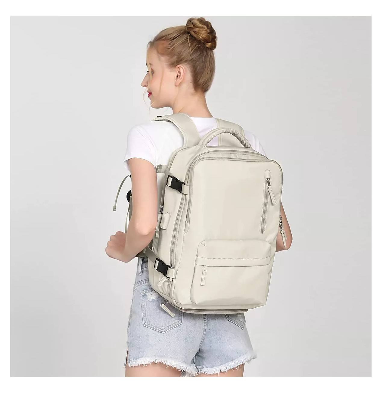 Foto 5 pulgar | Mochila Para Laptop Viaje Con Gran Capacidad Beige