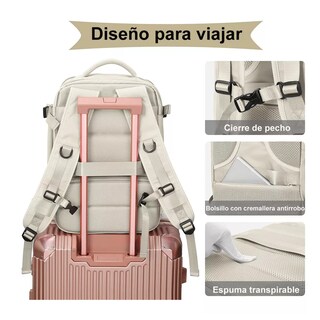 Foto 6 | Mochila Para Laptop Viaje Con Gran Capacidad Beige