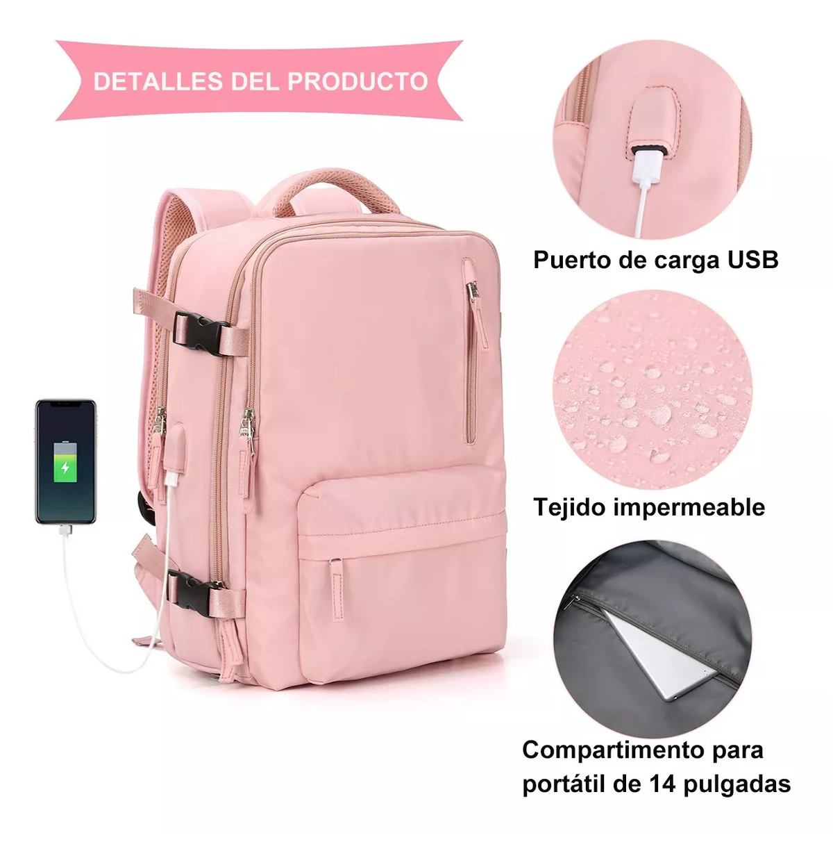 Foto 4 | Mochila Belug Rosa de Viaje