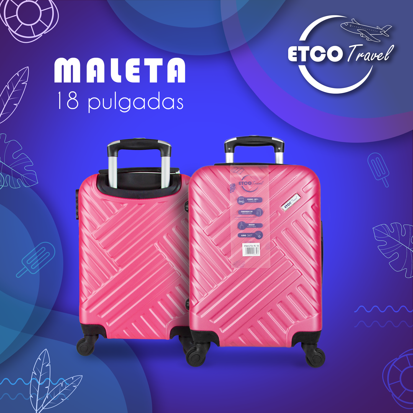 Foto 4 pulgar | Maleta con Ruedas Etco Travel 18 Pulgadas Rosa