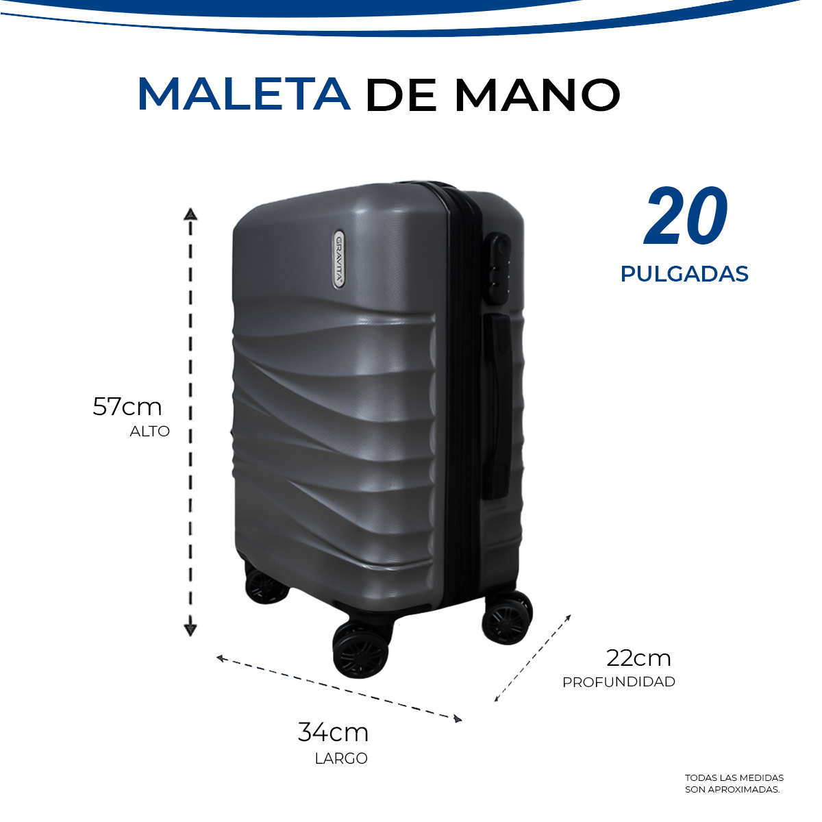 Foto 5 pulgar | Maleta De Mano Rígida 20 Pulgadas Con Ruedas 360 Y Candado Tsa Marca Gravita