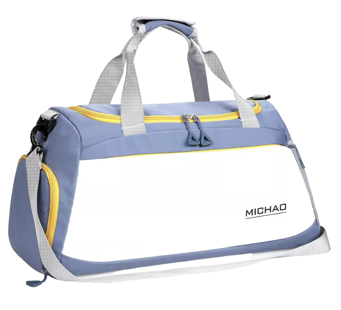 Bolsa Deportiva Maleta Gym Viaje Moda Azul Con Blanco