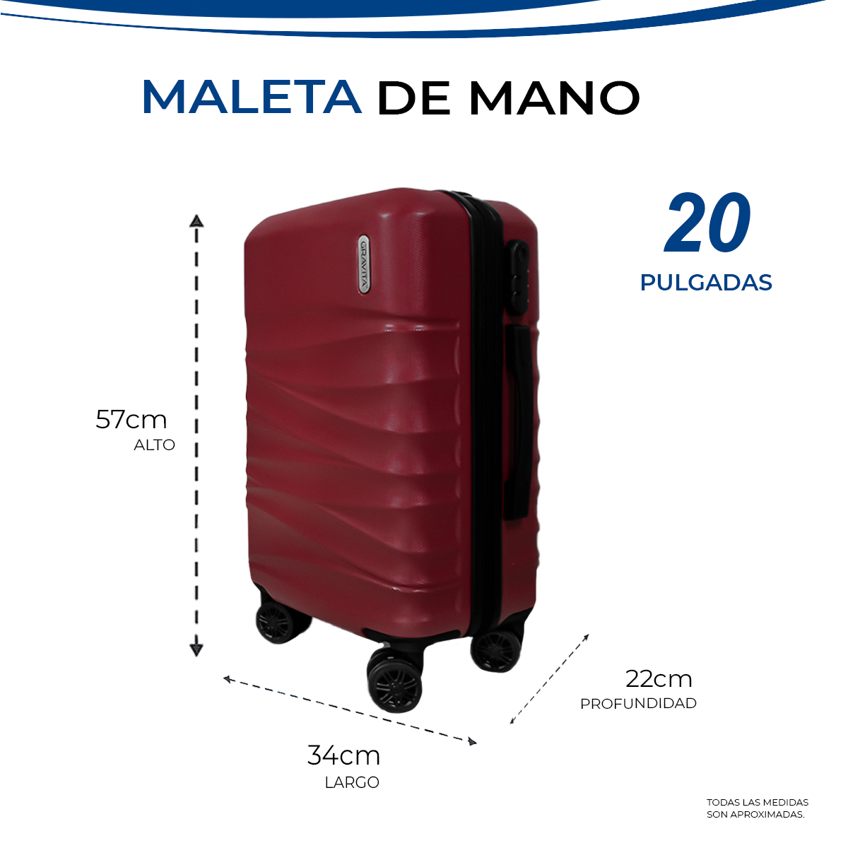 Foto 5 pulgar | Maleta De Mano Rígida 20 Pulgadas Con Ruedas 360 Y Candado Tsa Marca Gravita