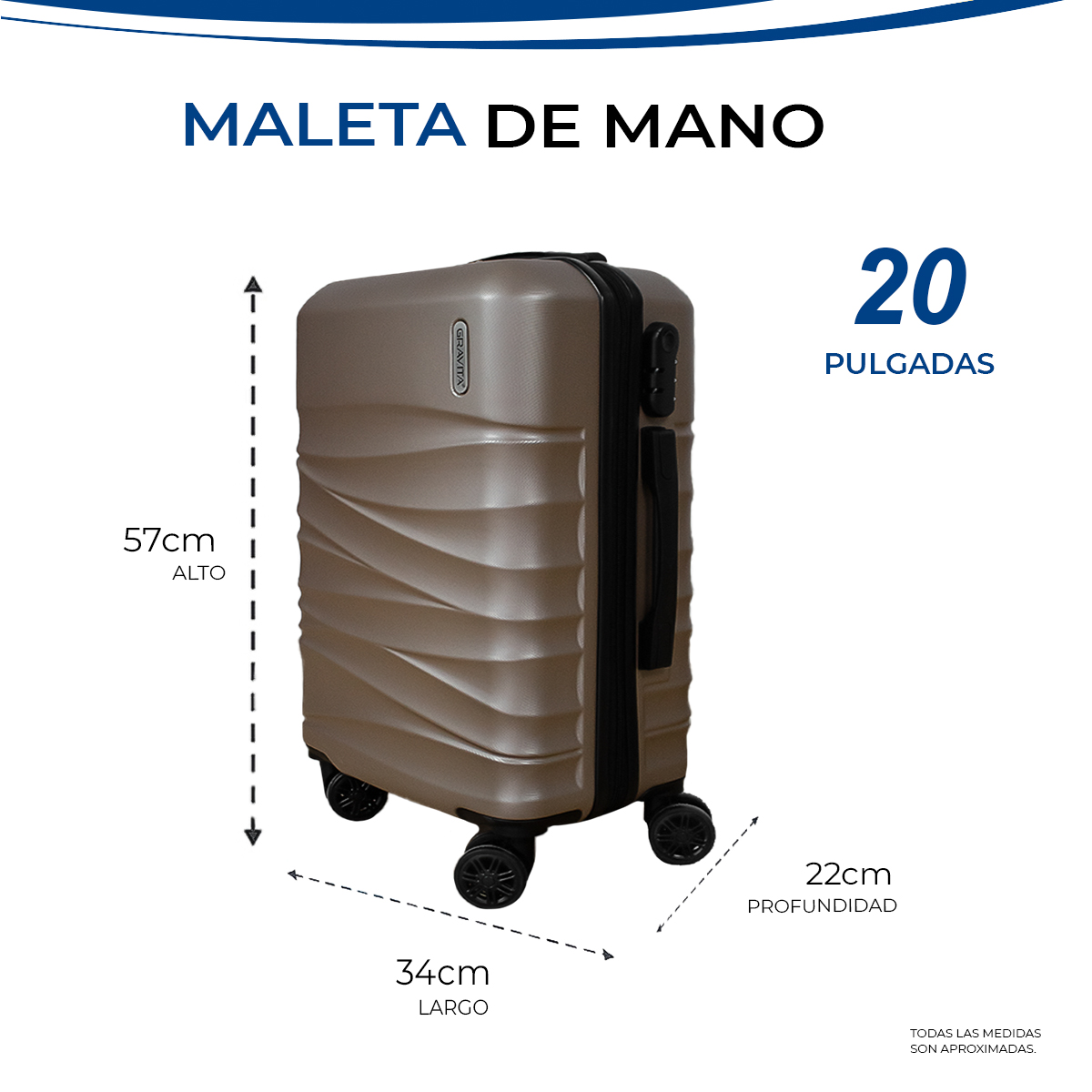 Foto 5 pulgar | Maleta De Mano Rígida 20 Pulgadas Con Ruedas 360 Y Candado Tsa Marca Gravita