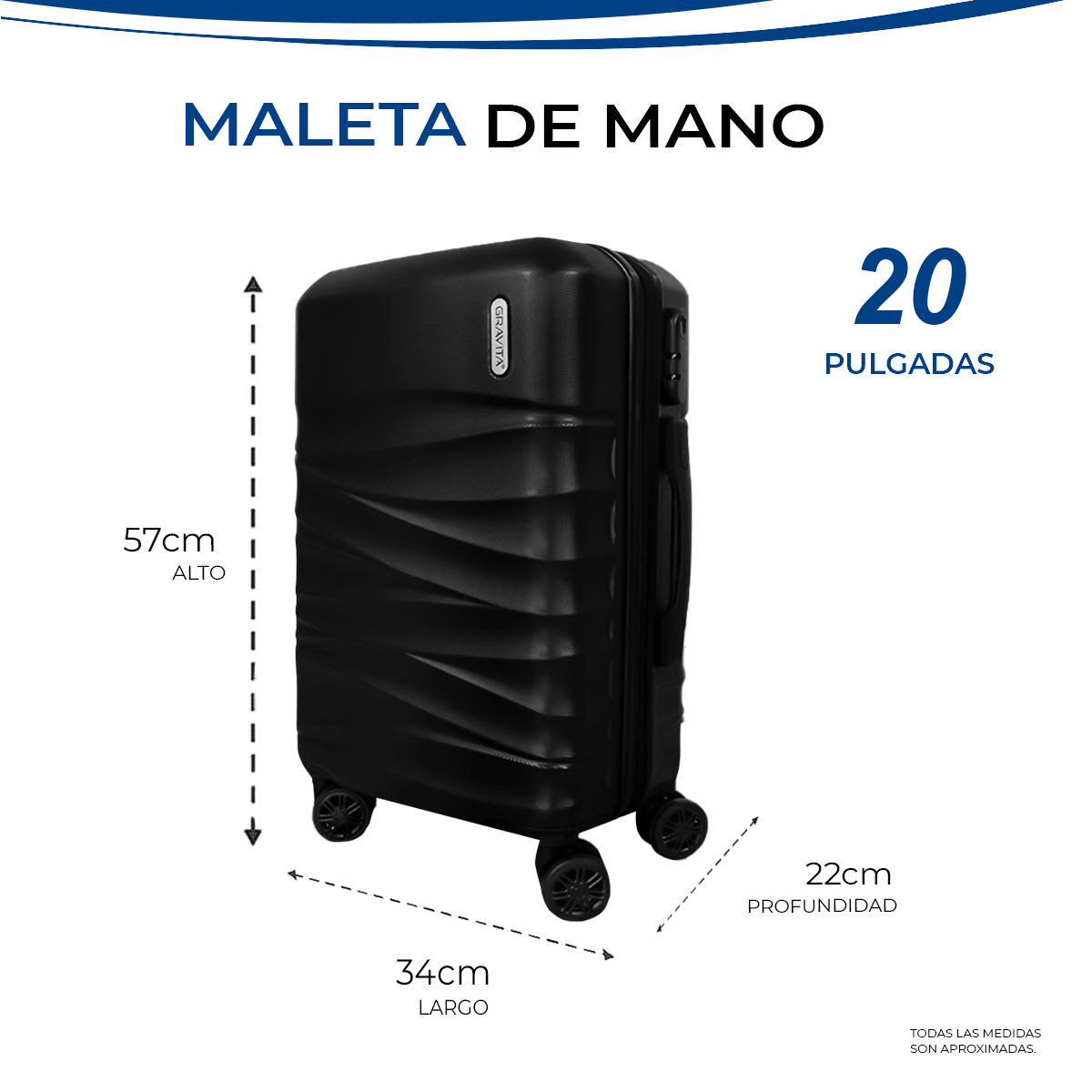 Foto 5 pulgar | Maleta De Mano Rígida 20 Pulgadas Con Ruedas 360 Y Candado Tsa Marca Gravita