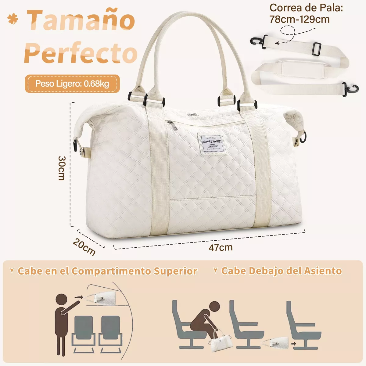 Foto 3 pulgar | Maleta Deportiva Mujer Impermeable Bolsa Para Gym  Eo Safe Imports Esi-14065 Beige