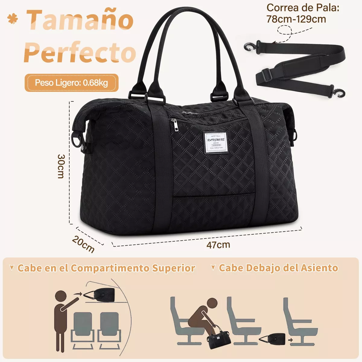 Foto 2 | Maleta Deportiva Mujer Impermeable Bolsa Para Gym Eo Safe Imports Esi-14066  Negro