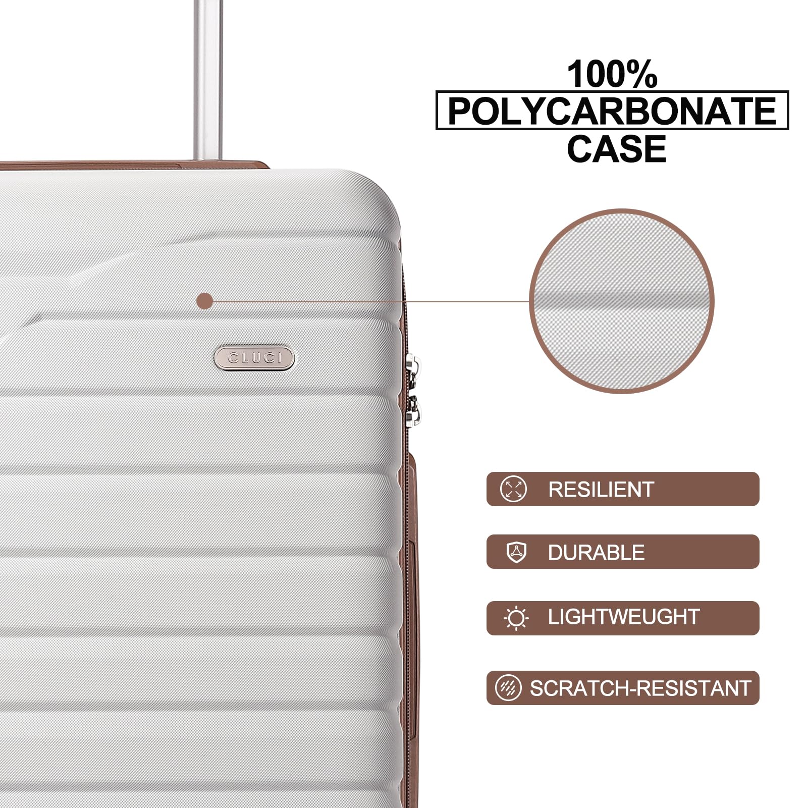 Foto 5 | Carcasa Rígida Para Equipaje Cluci Checked Pc De 24 Pulgadas Con Cierre Tsa, Color Beige - Venta Internacional.