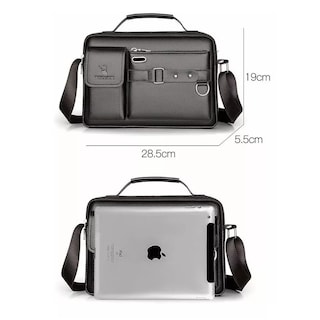 Foto 3 | Bandolera De Cuero Para Hombre Bolso Crossbody Lujo Moderno Negro