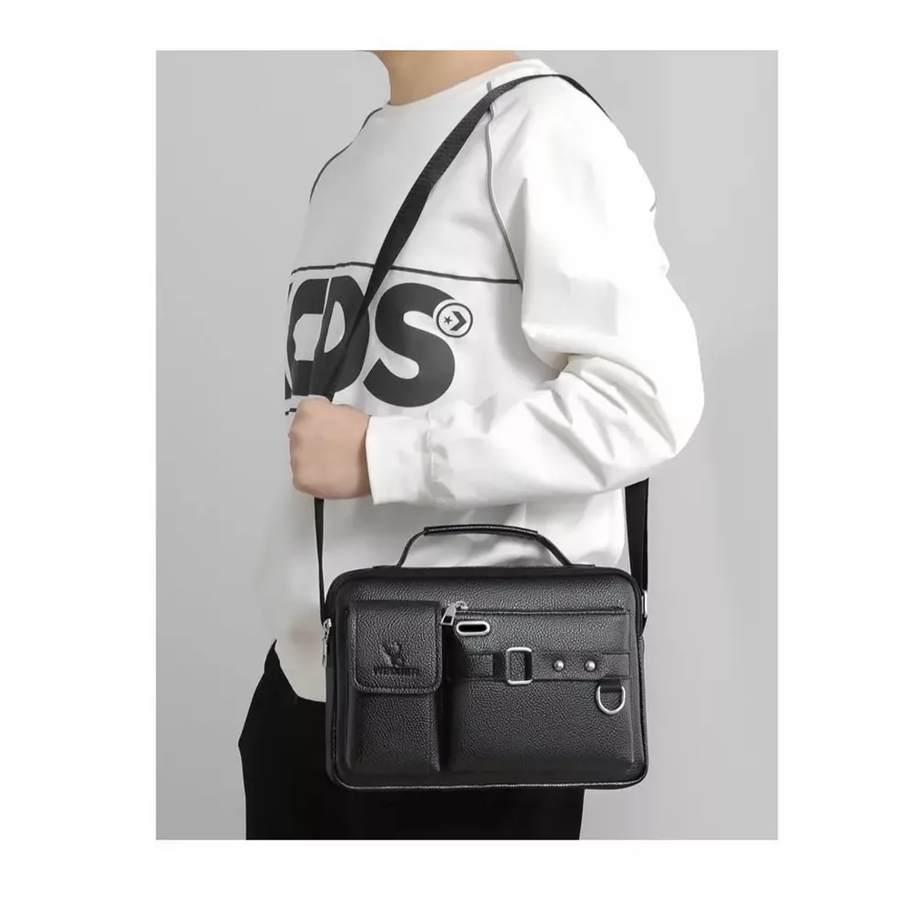 Foto 5 pulgar | Bandolera De Cuero Para Hombre Bolso Crossbody Lujo Moderno Negro