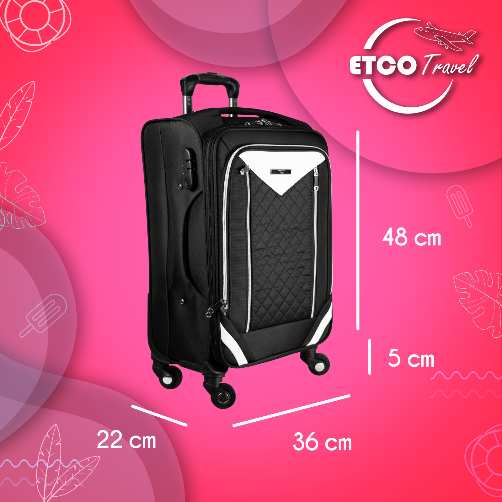 Foto 2 | Maleta De Tela 10-15 Kg Equipaje De Mano Color Negro Carry On Avion Etco Travel