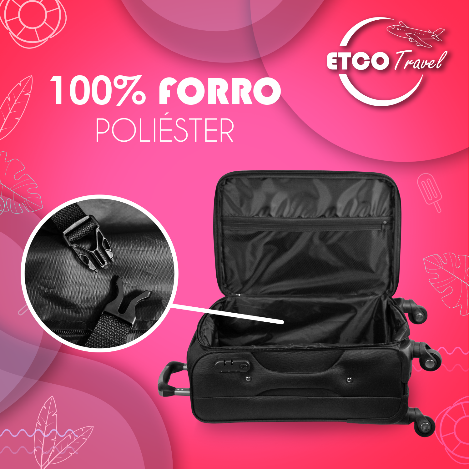 Foto 7 pulgar | Maleta De Tela 10-15 Kg Equipaje De Mano Color Negro Carry On Avion Etco Travel