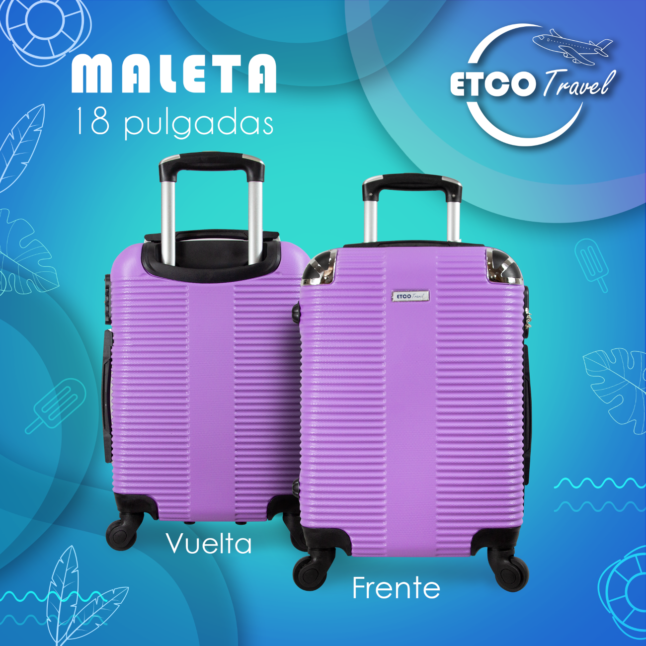 Foto 3 pulgar | Maleta De Mano Color Lila Con Ruedas Giro 360° De Viaje Avión, 18 Pulgadas Carry On Etco Travel