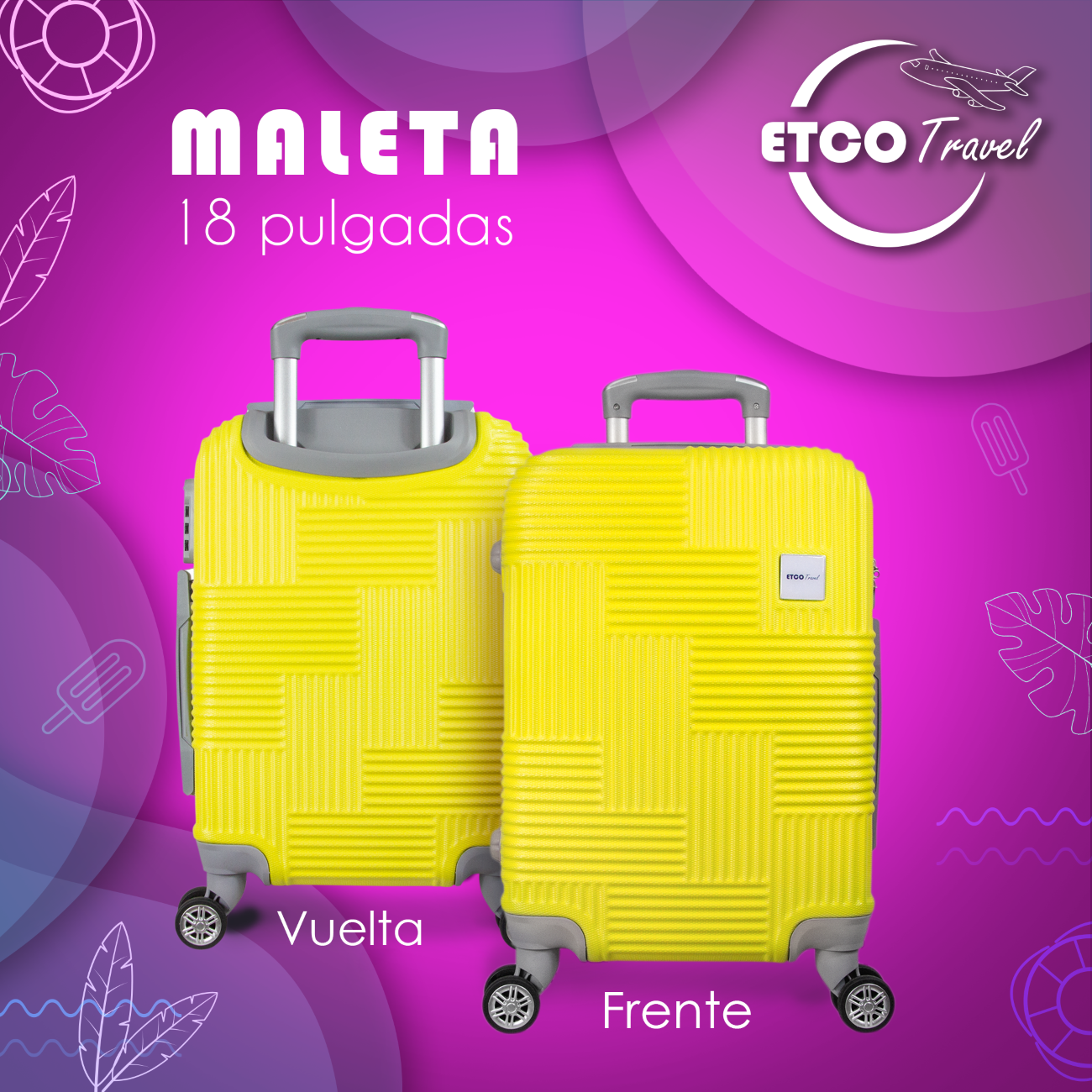 Foto 3 pulgar | Maleta De Mano Color Amarillo Con Ruedas Giro 360° De Viaje Avión, 18 Pulgadas Carry On Etco Travel