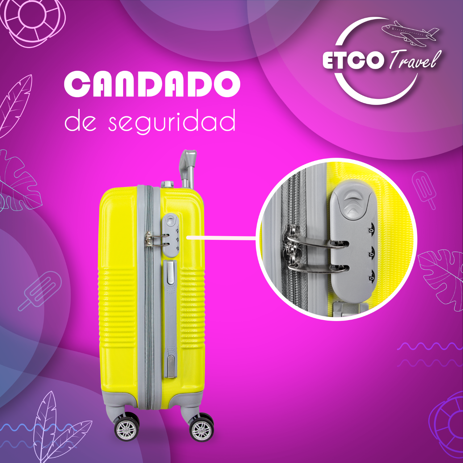 Foto 5 pulgar | Maleta De Mano Color Amarillo Con Ruedas Giro 360° De Viaje Avión, 18 Pulgadas Carry On Etco Travel