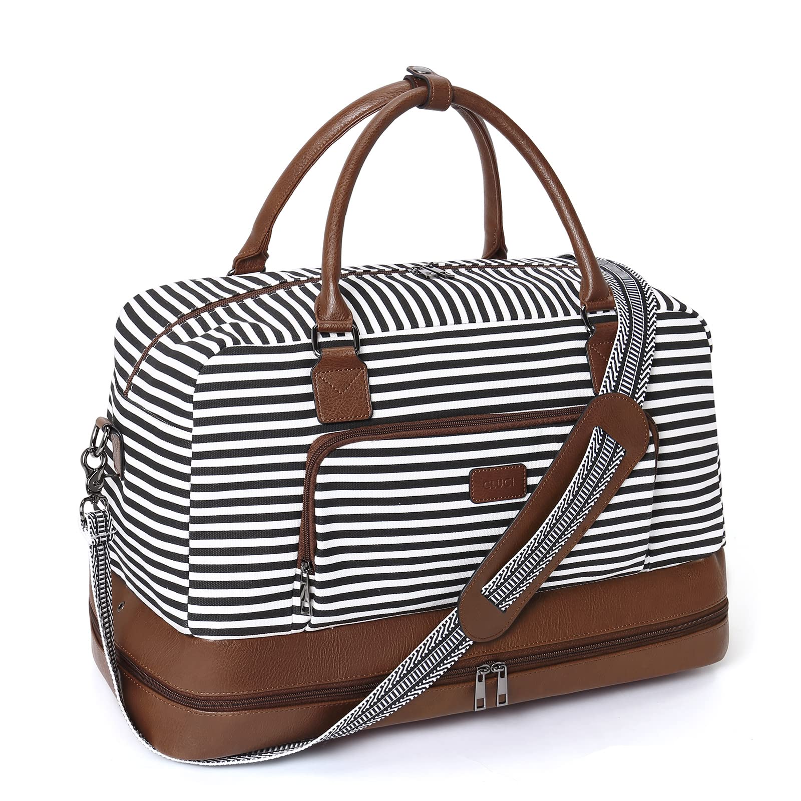 Bolsa De Viaje Cluci Weekender Bag, De Lona, Color Blanco Y Negro - Venta Internacional.