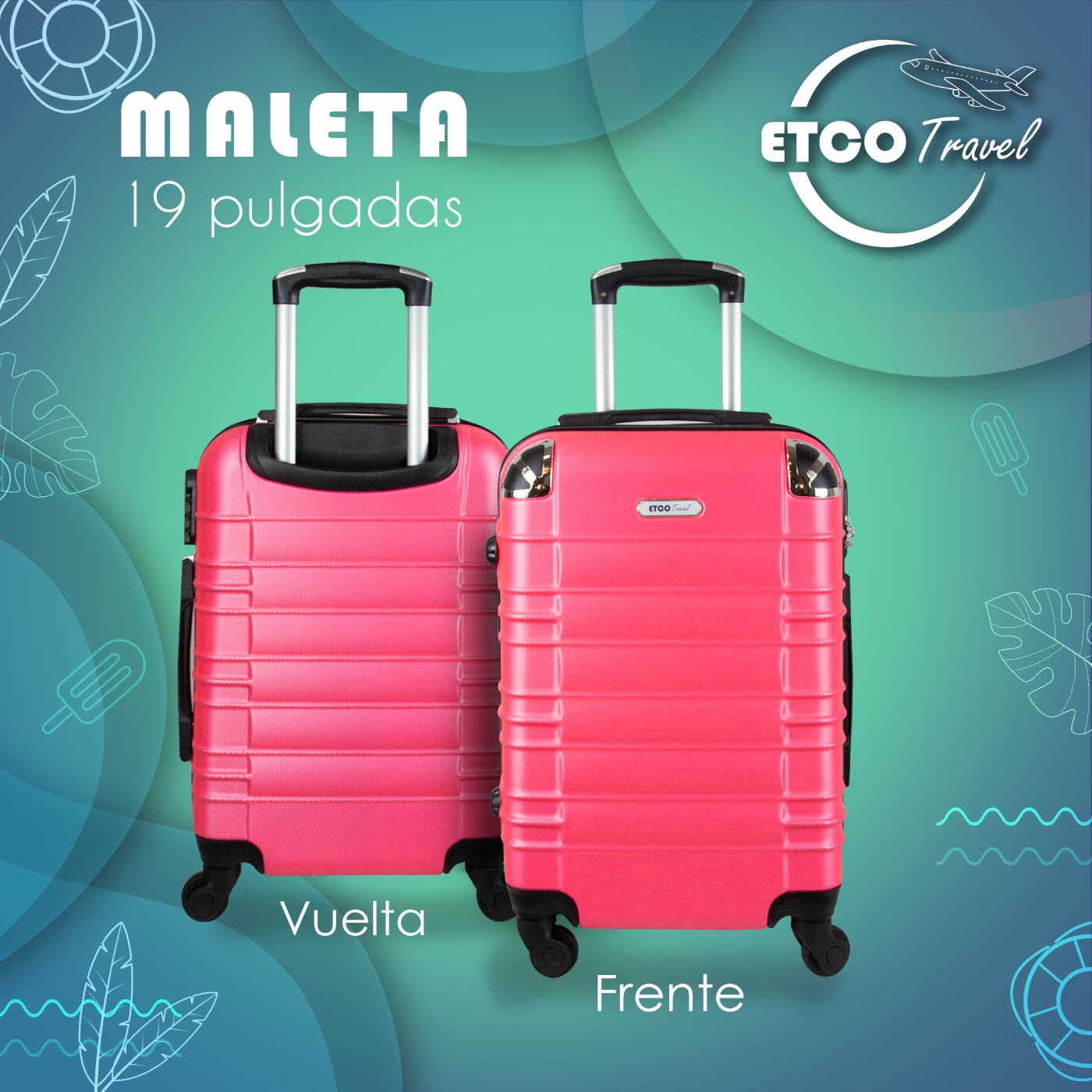 Foto 3 pulgar | Maleta De Mano Color Rosa Melón Con Ruedas Giro 360° De Viaje Avión, 19 Pulgadas Carry On Etco Travel