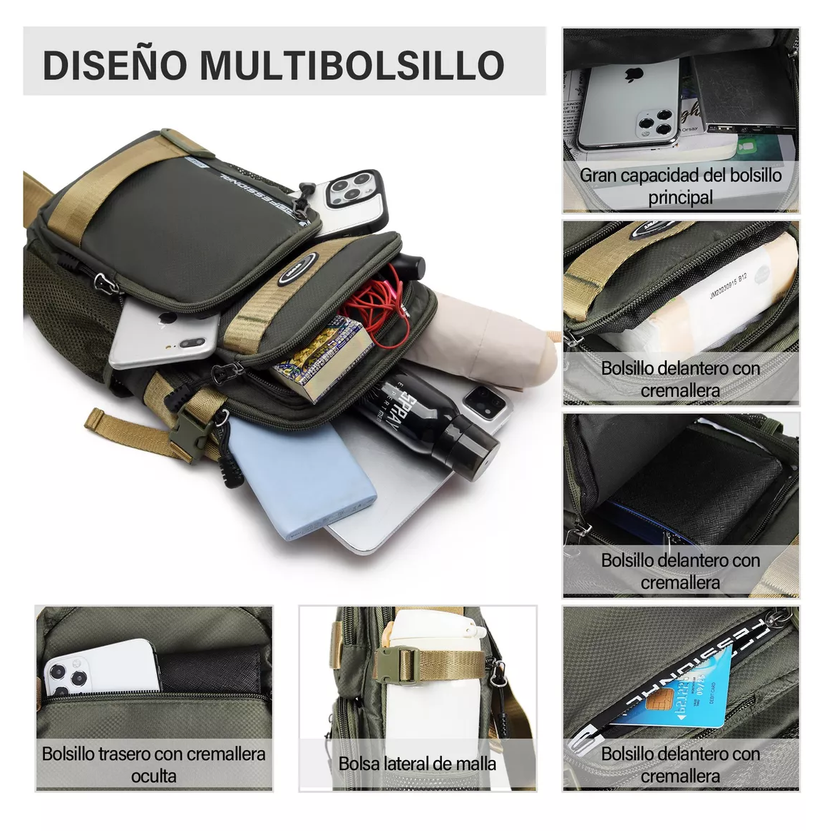Foto 4 pulgar | Maletin Pechera Para Hombre Multibolsillo Verde Oscuro