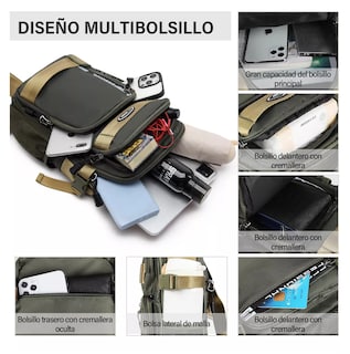 Foto 3 | Maletin Pechera Para Hombre Multibolsillo Verde Oscuro
