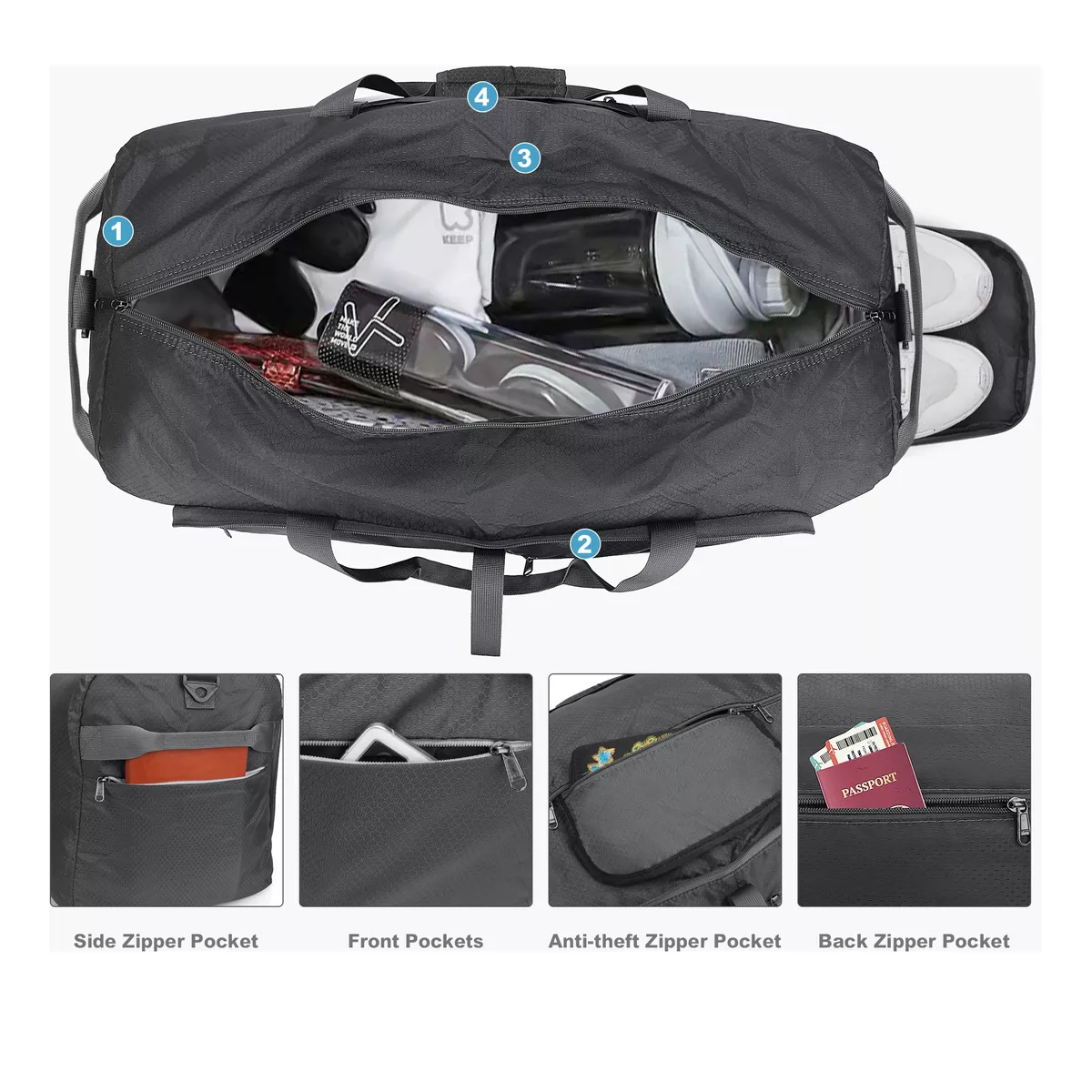 Foto 3 pulgar | Maleta Deportiva Bolsa De Deporte Gym Plegable Bolsa 65l Eo Safe Imports Esi-15693 Gris