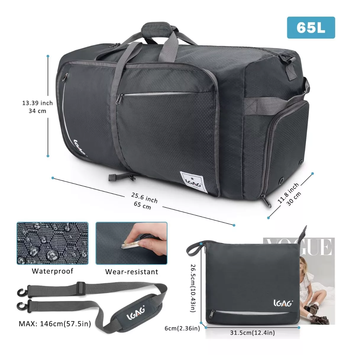 Foto 3 | Maleta Deportiva Bolsa De Deporte Gym Plegable Bolsa 65l Eo Safe Imports Esi-15693 Gris