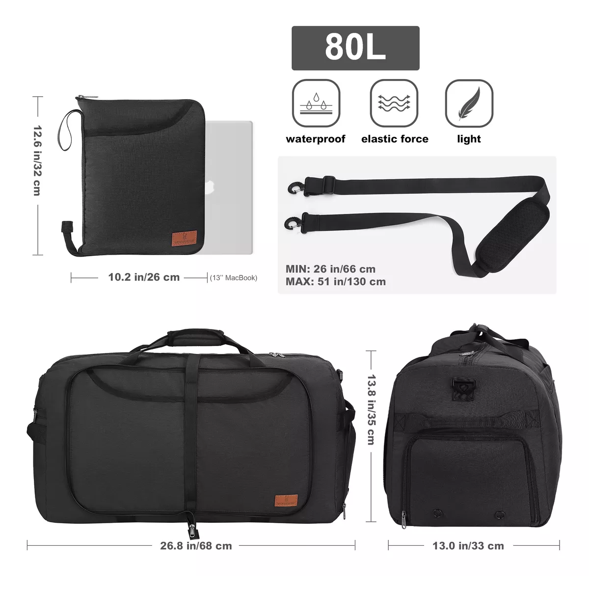 Foto 3 pulgar | Maleta Bolsa De Viaje Bolsa Deportiva Gym Fitness Bag 75l Eo Safe Imports Esi-15685  Negro