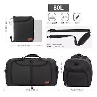 Foto 2 | Maleta Bolsa De Viaje Bolsa Deportiva Gym Fitness Bag 75l Eo Safe Imports Esi-15685 Negro