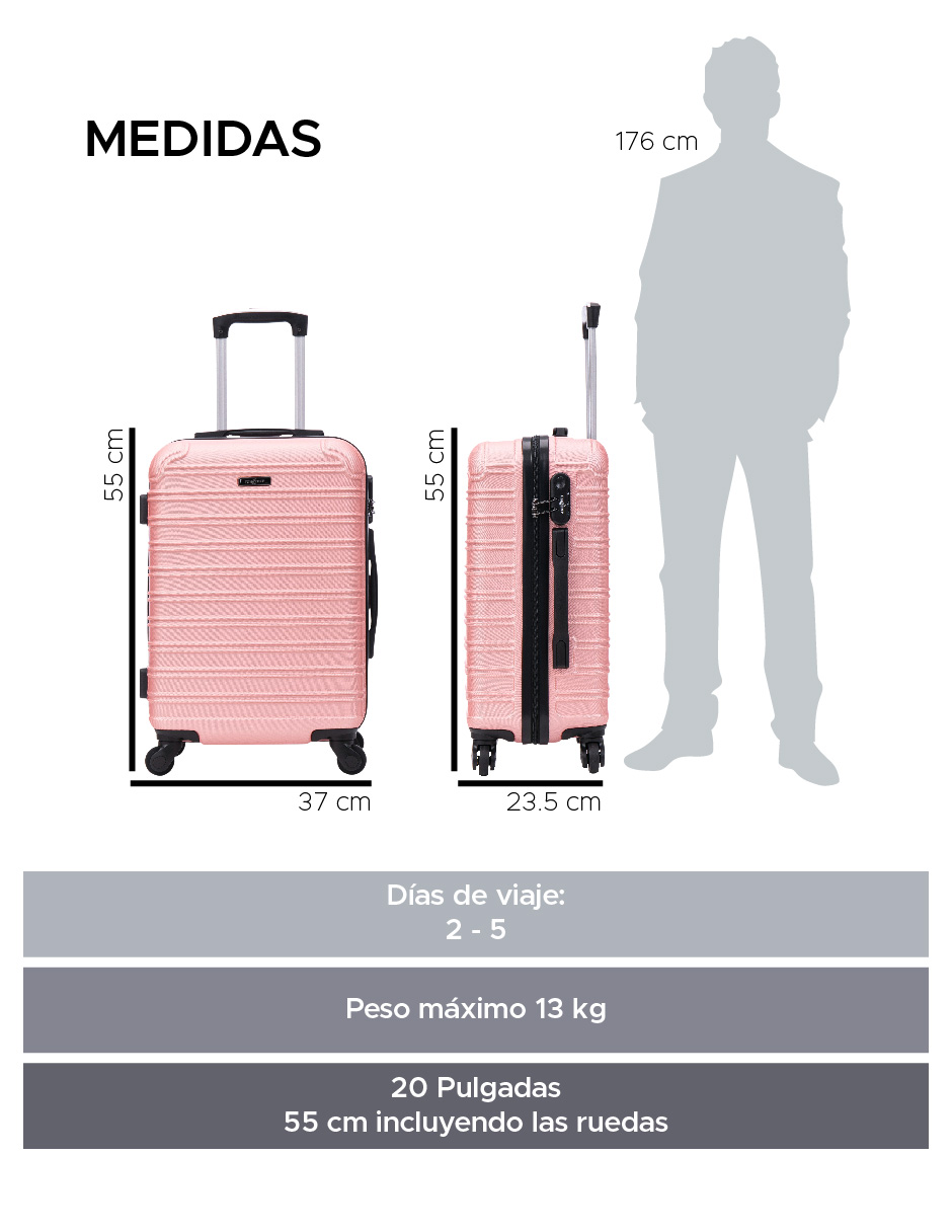 Foto 4 pulgar | Maleta de Mano Toronto Oro Rosa 20" ABS Ultraligera con Ruedas Giratorias y Cerradura de Combinación