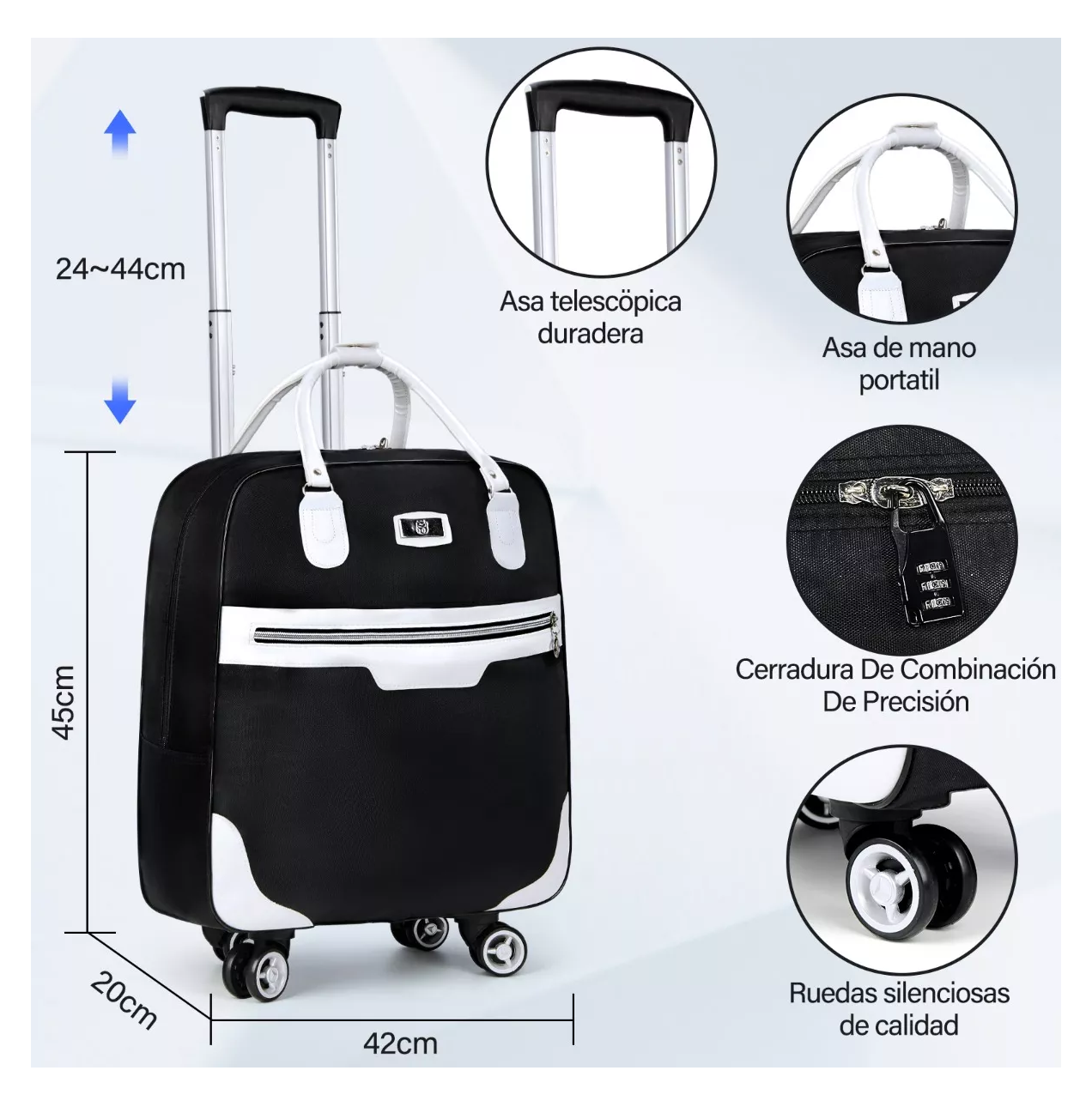 Foto 3 pulgar | Maleta De Mano De Viaje Bolsa Con Candado De Seguridad Cabina Negro/blanco