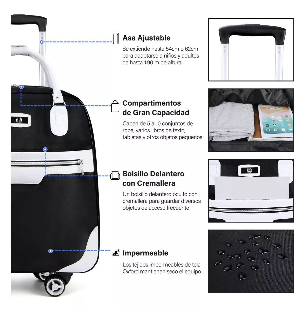 Foto 4 pulgar | Maleta De Mano De Viaje Bolsa Con Candado De Seguridad Cabina Negro/blanco