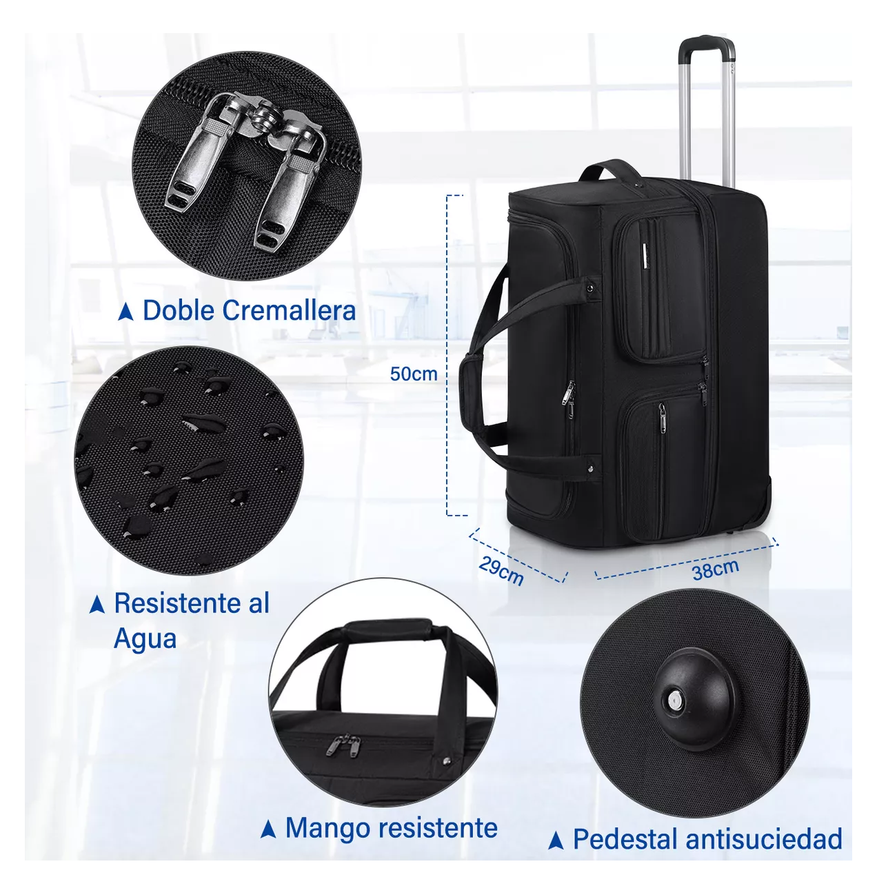 Foto 2 | Maleta de Viaje Con Ruedas Bolsa de Viaje Negra
