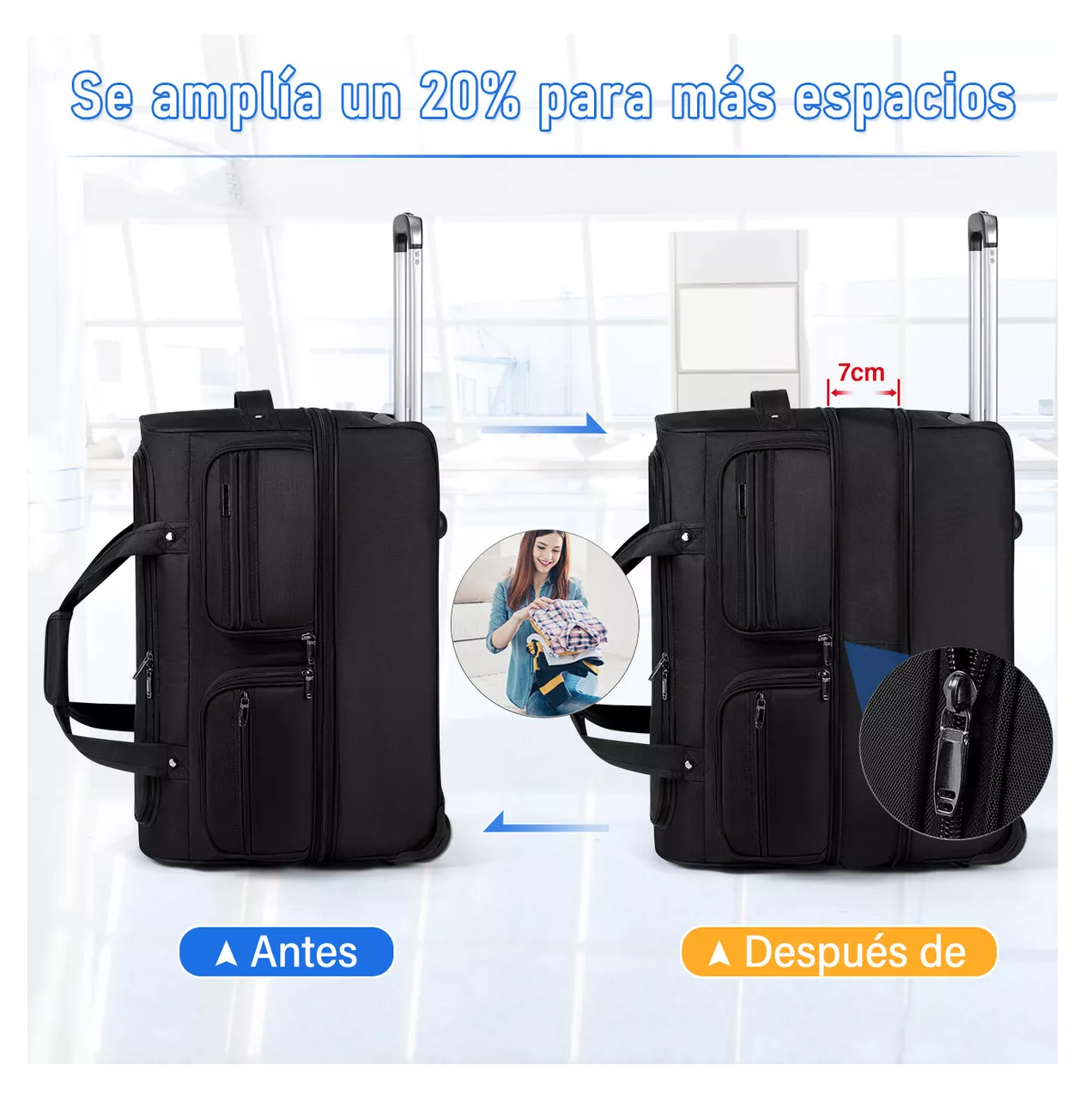 Foto 3 | Maleta de Viaje Con Ruedas Bolsa de Viaje Negra