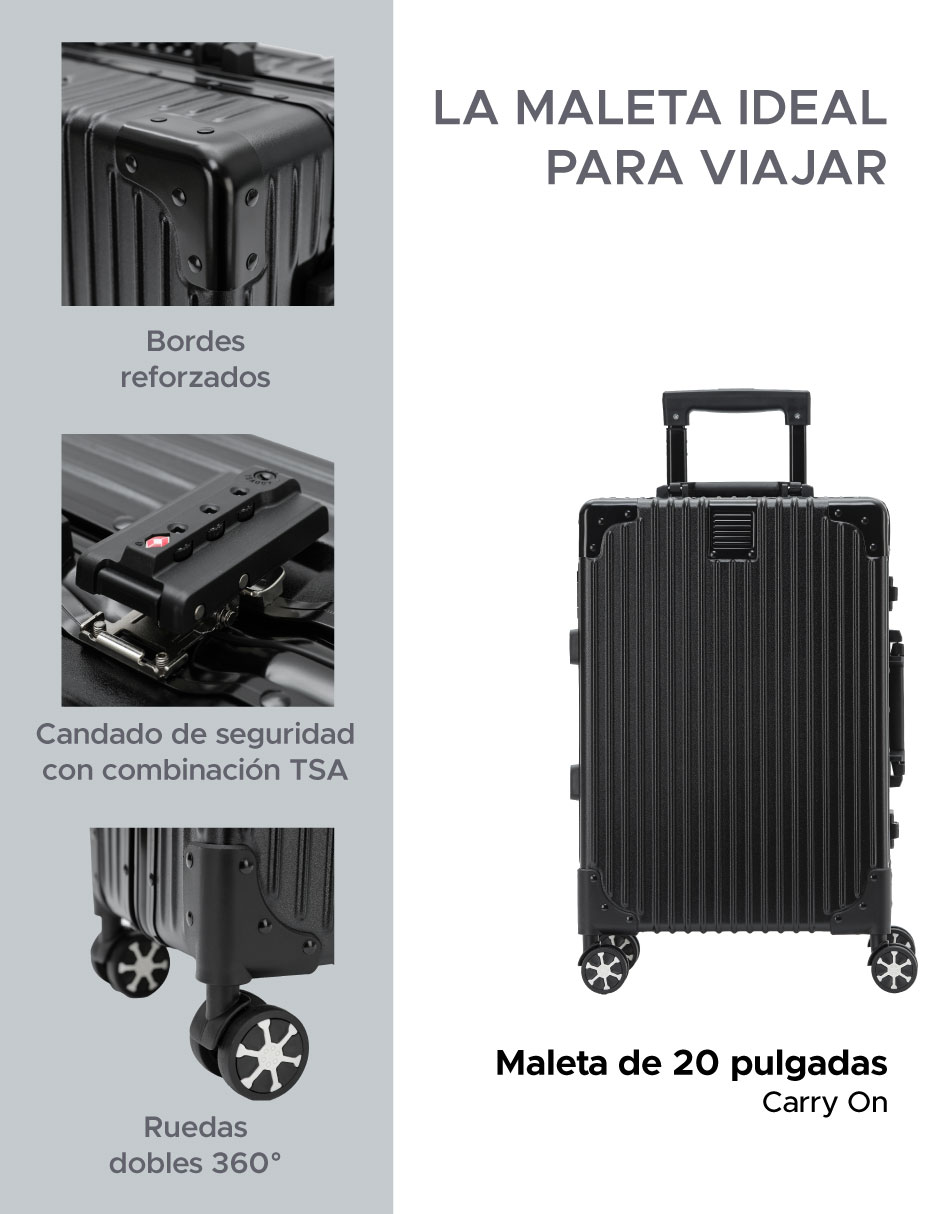 Foto 3 pulgar | Maleta Abs 20'' Negro 4 Ruedas Giratorias y Cerradura TSA