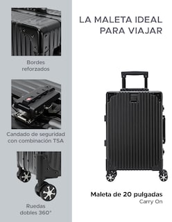 Foto 2 | Maleta Abs 20'' Negro 4 Ruedas Giratorias y Cerradura TSA